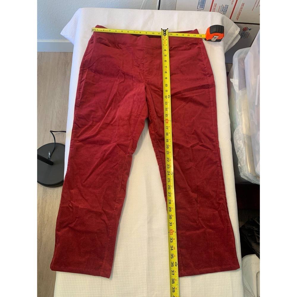 (G-218) Denim & Co Stretch Velvet Pull-On Pants Cranberry Petite Large NWT QVC - Picture 4 of 10